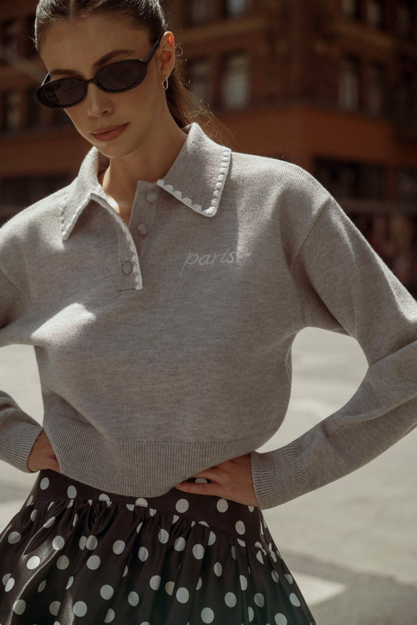 "Paris" Contrast Stitch Polo Sweater