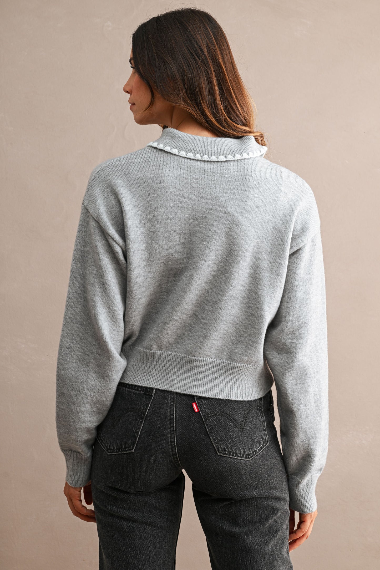 "Paris" Contrast Stitch Polo Sweater