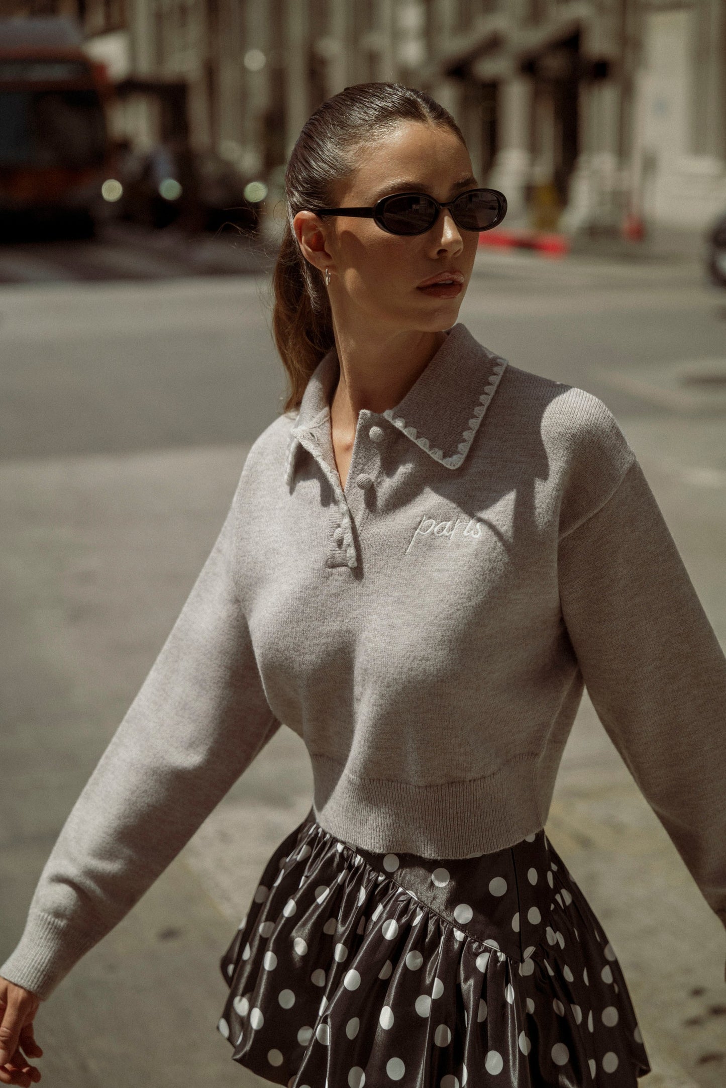"Paris" Contrast Stitch Polo Sweater