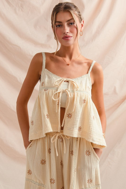 Floral Gauze Tie Top