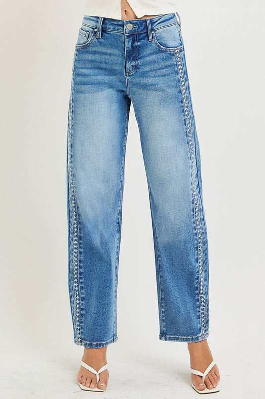 High-Rise Side Detail Barrel Jean
