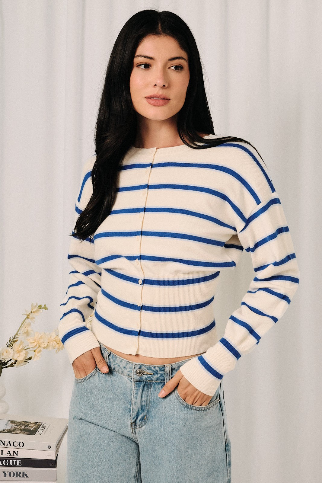 Stripe Button Front Sweater