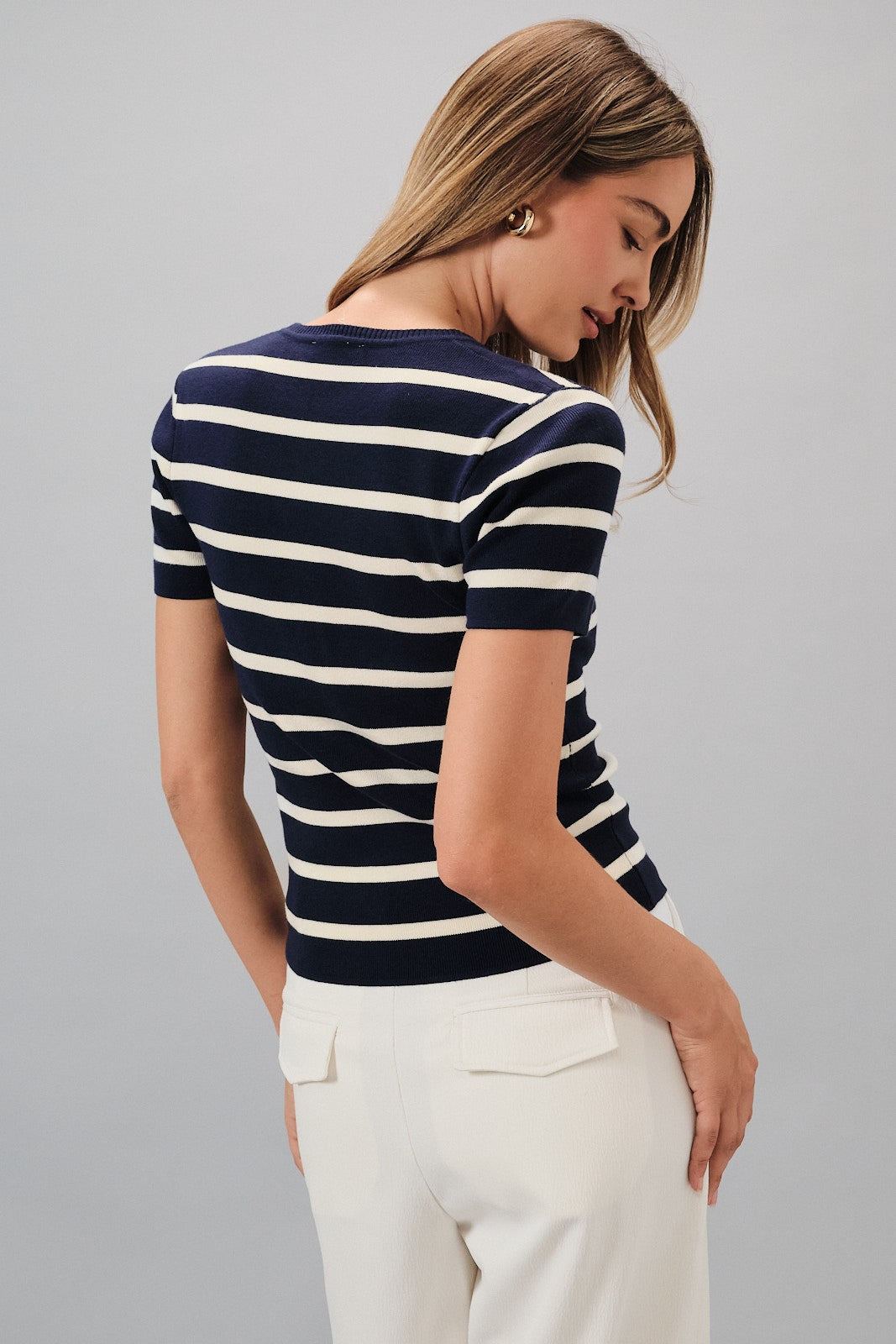 Short Sleeve Stripe Sweater Top