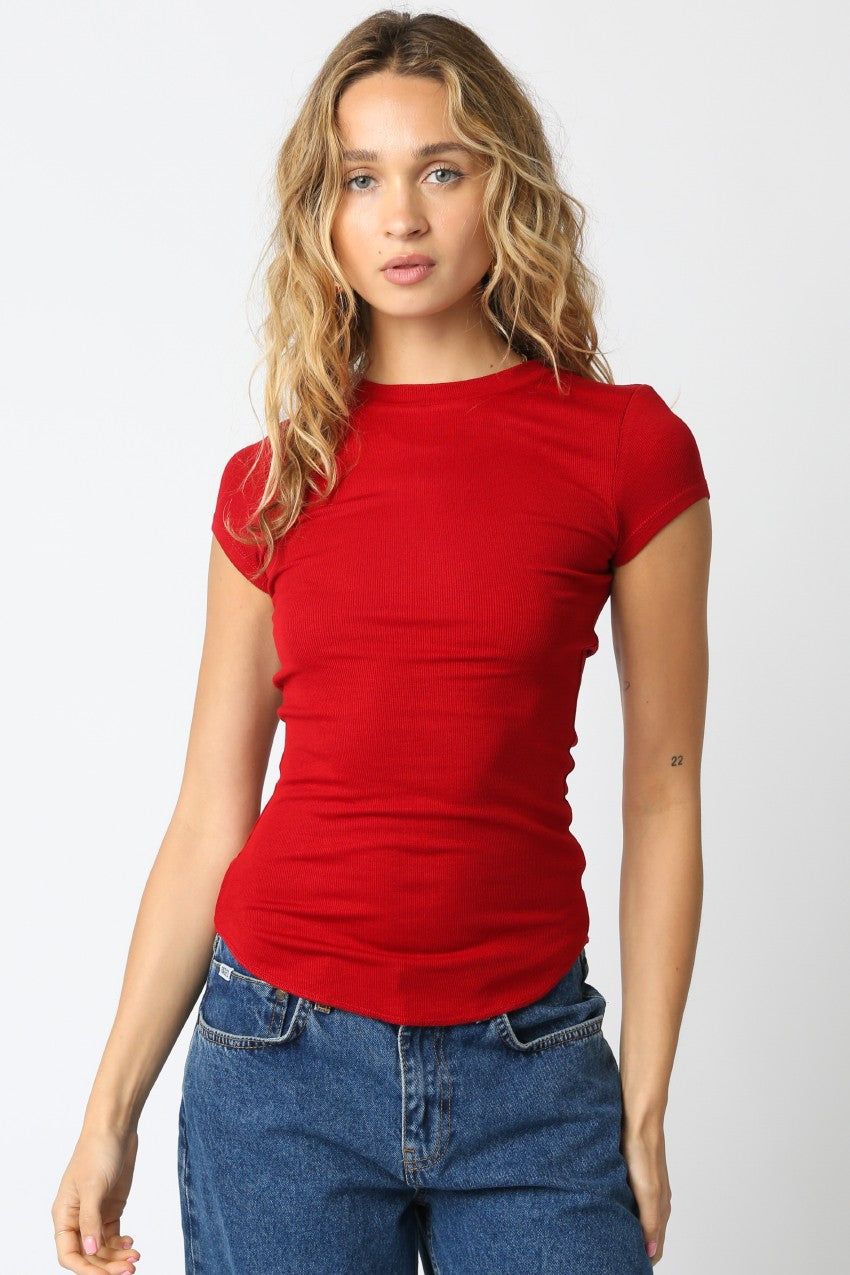 Ribbed Cap Sleeve Tee