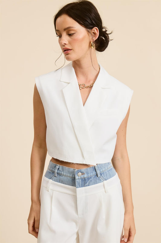 Collared Crop Waistcoat Vest