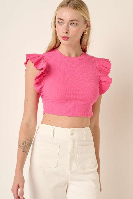 Rib Knit Ruffle Crop Top