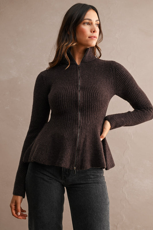 Knit Zip Peplum Cardigan