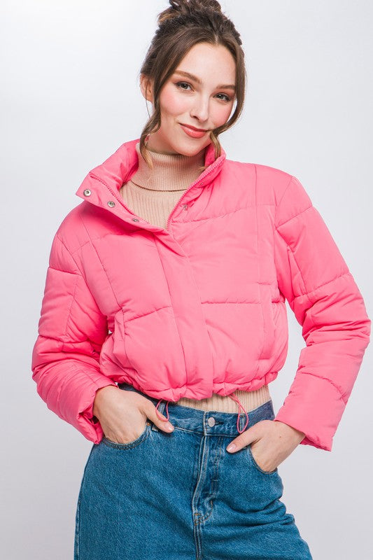 Puffer Jacket with Zipper and Snap Closure