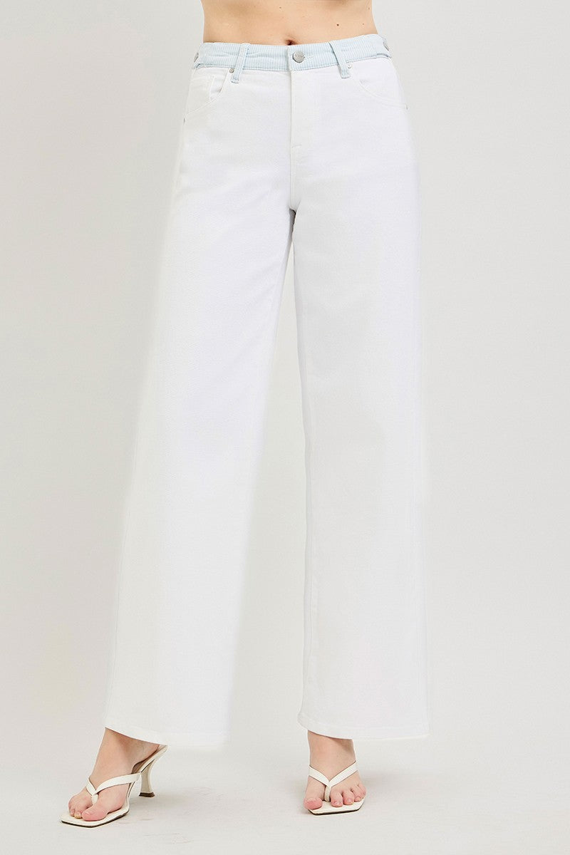 Contrast Waist Wide Jean