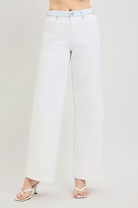 Contrast Waist Wide Jean