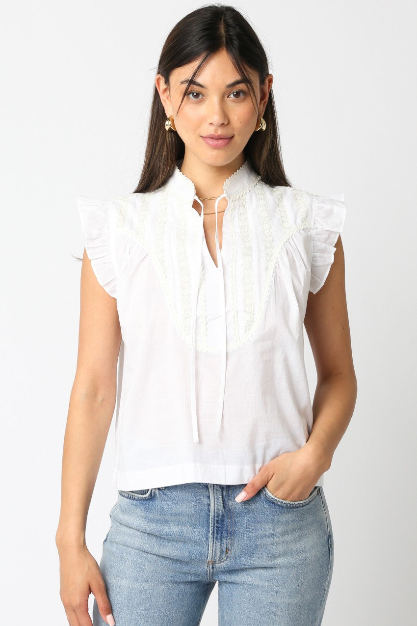 Ruffle Sleeve Tie Blouse