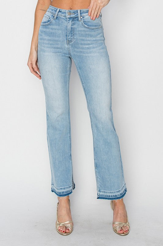 Raw Hem Light Wash Risen Jeans