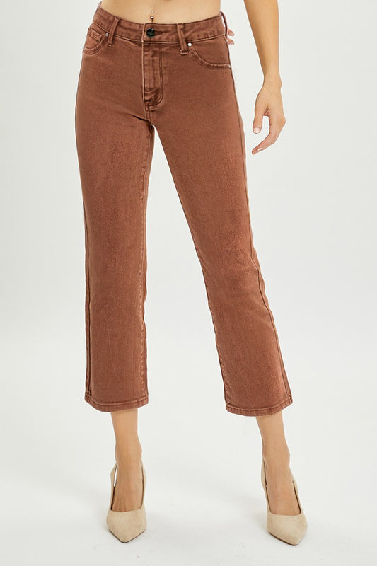 Mid Rise Straight Cropped Risen Jeans