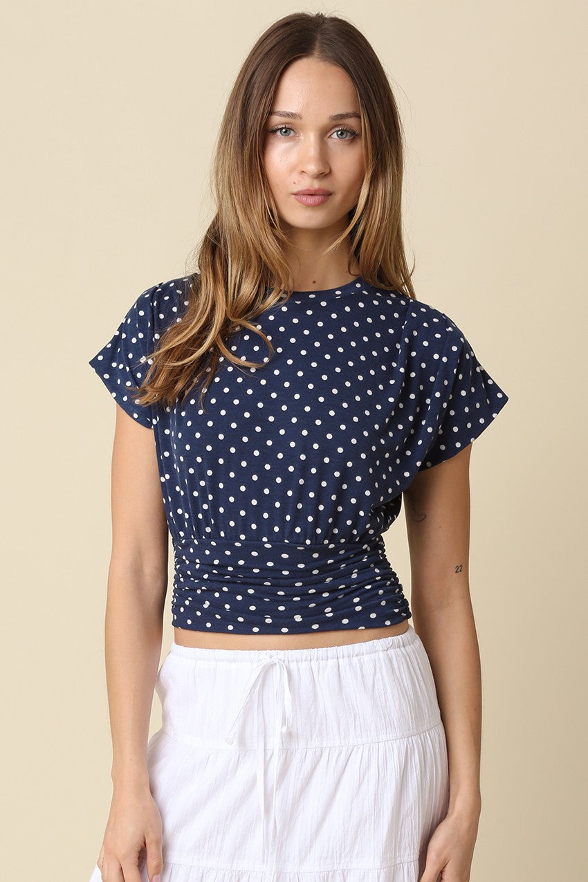 Polka Dot Ruched Waist Top