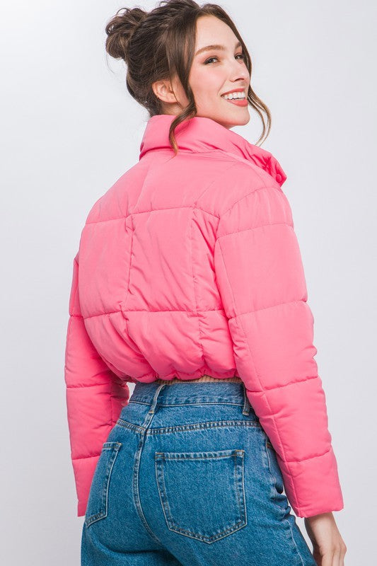 Puffer Jacket with Zipper and Snap Closure