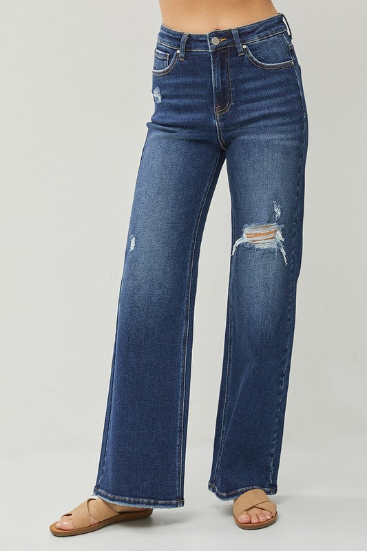 High Rise Distressed Wide Leg Jeans