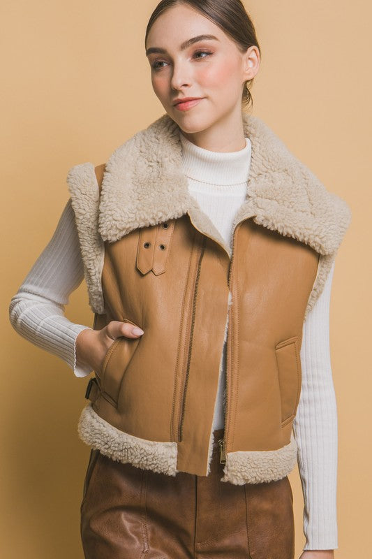 Faux Leather Shearling Vest