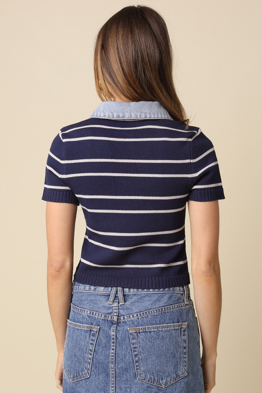 Striped Denim Contrast Polo