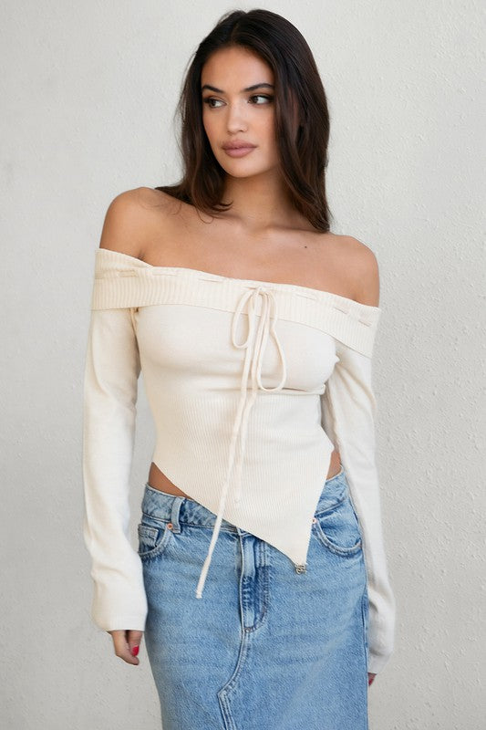 Knit Off The Shoulder Bow Top