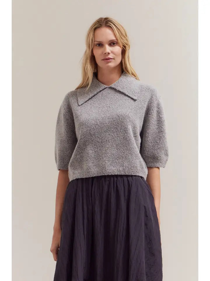 Short Sleeve Collar Knit Top