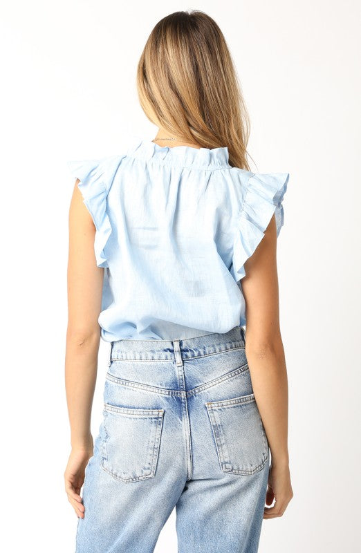 Linen Ruffle Sleeve Blouse