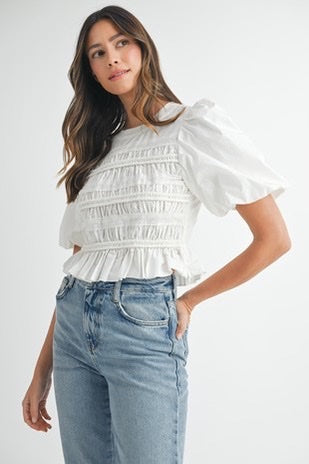 Poplin Smocked Blouse Top