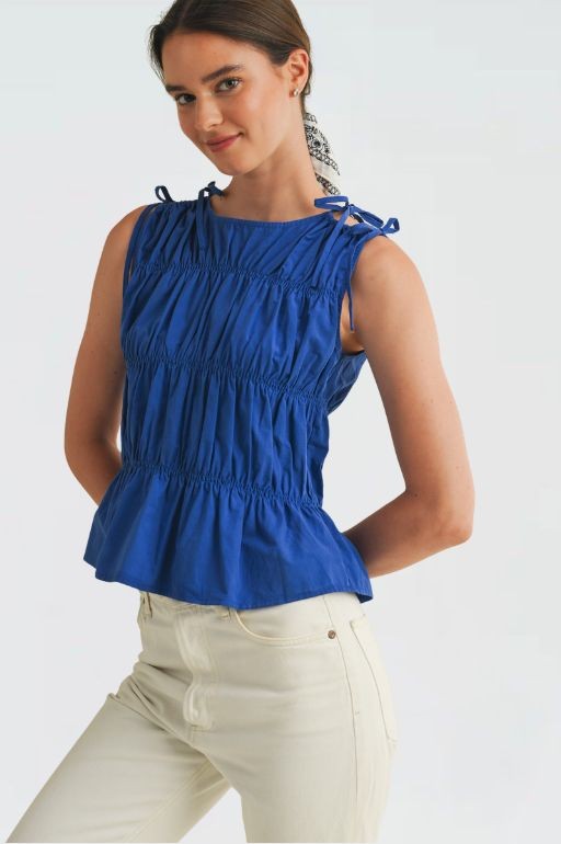 Shoulder Tie Ruched Top