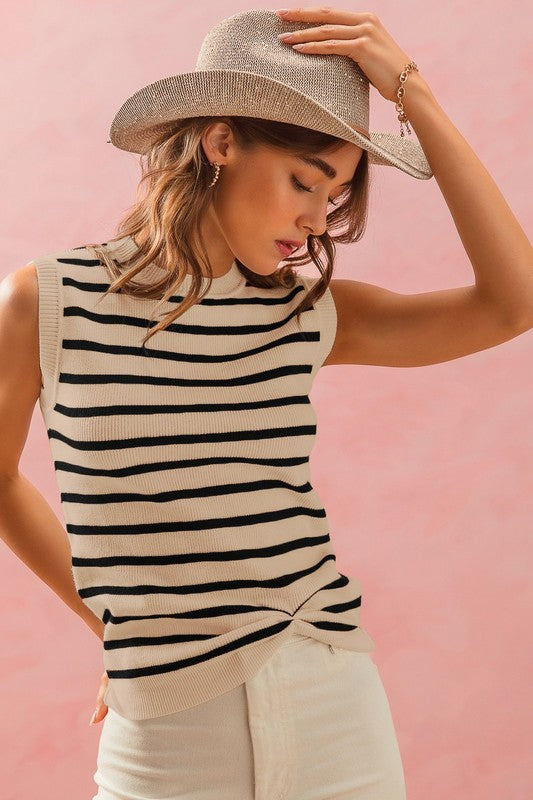 Stripe Sweater Twisted Top