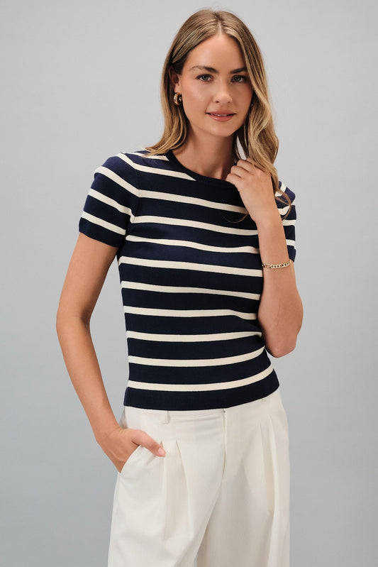 Short Sleeve Stripe Sweater Top