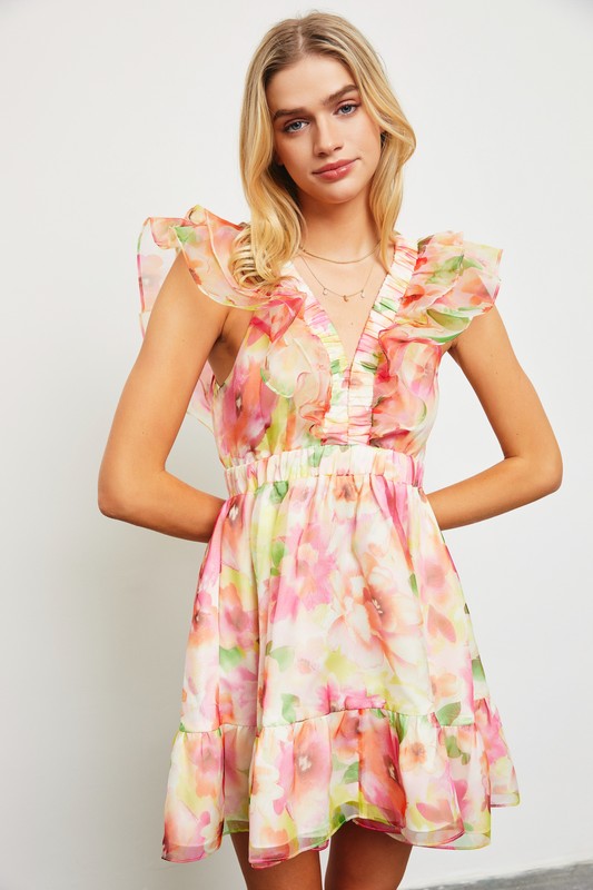 Ruffle Flower Print  Dress