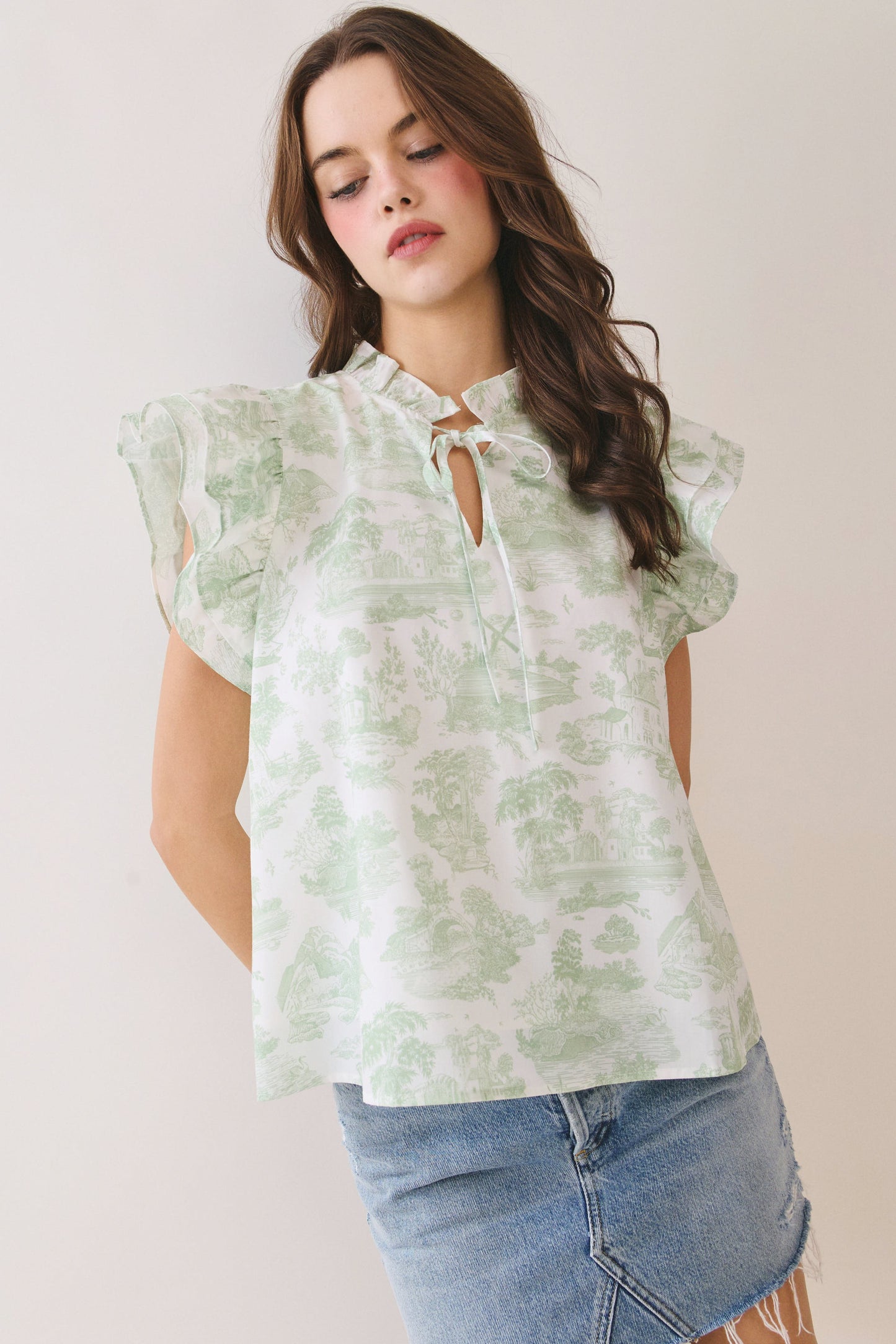 Floral Print Ruffle Sleeve Top