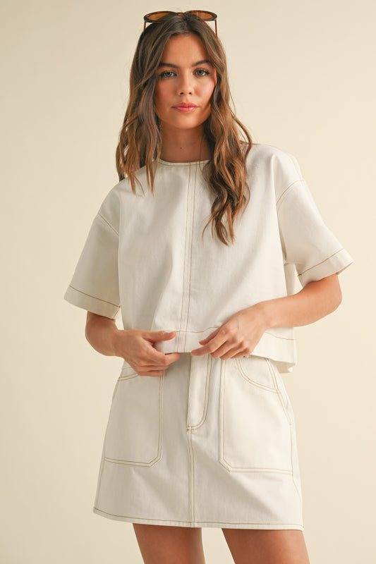 Cropped Contrast Stitch Top