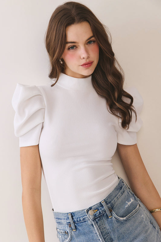 Knit Puff Sleeve Bodysuit