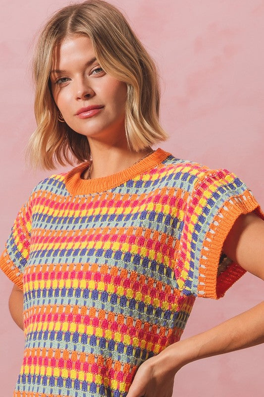 Multi Color Stripe Sweater Top