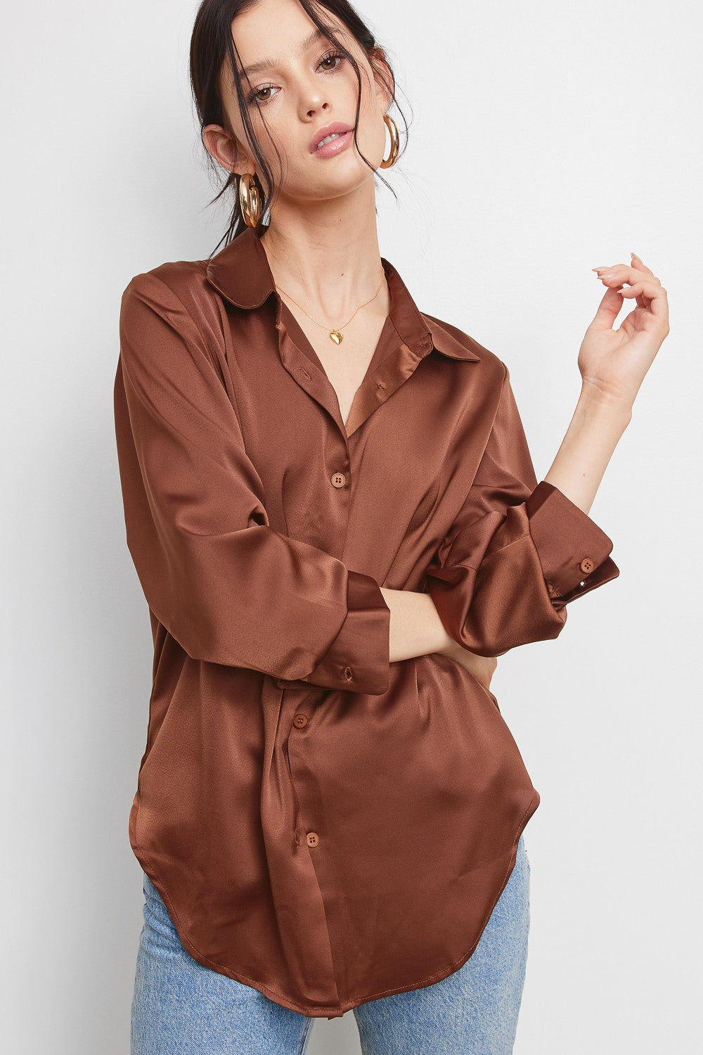 Satin Button-Down Blouse