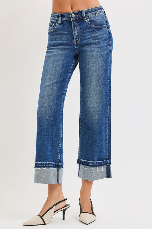 Mid Rise Straight Cuffed Risen Jean