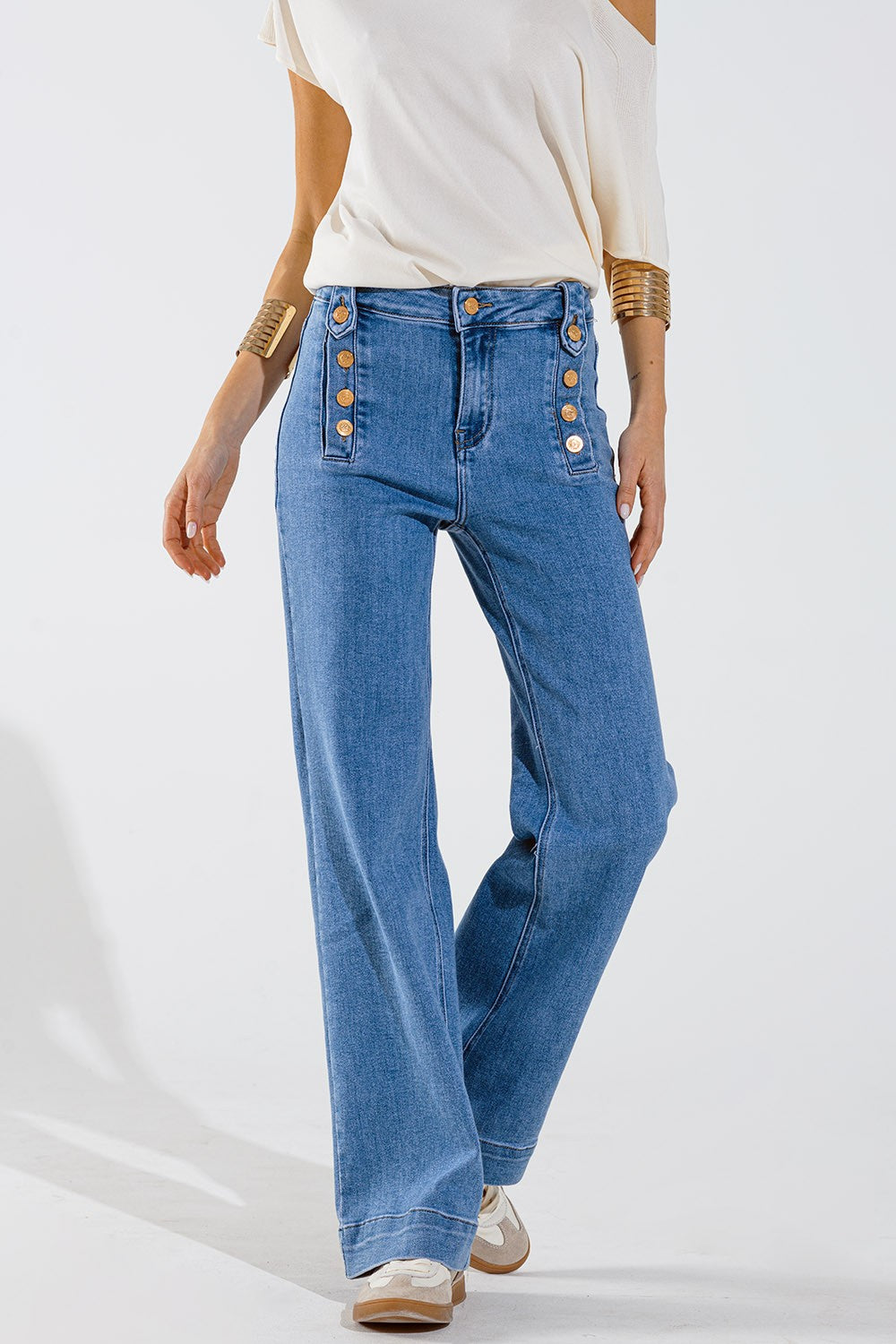 Straight Flare Jean with Button Detail