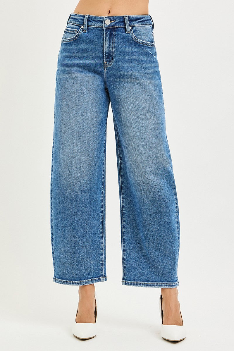 High-Rise Barrel Jean Med Wash