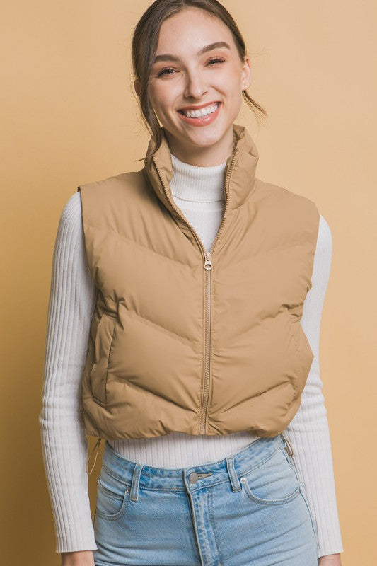 Cropped Vest With Adjustable Drawstrings