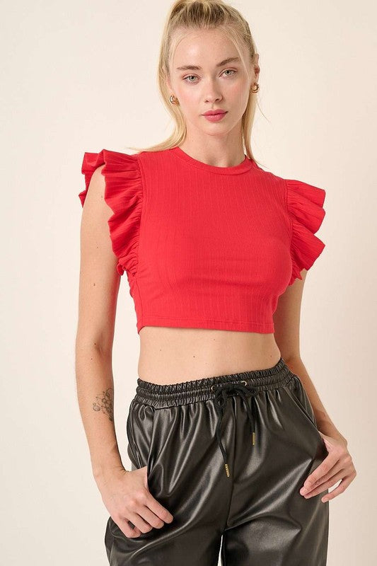 Rib Knit Ruffle Crop Top