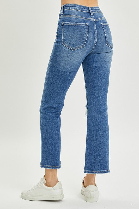 Flared Distressed Knee Risen Jeans