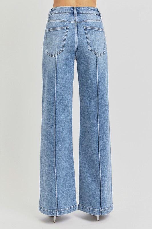 High-Rise Wide-Leg Pintuck Jeans