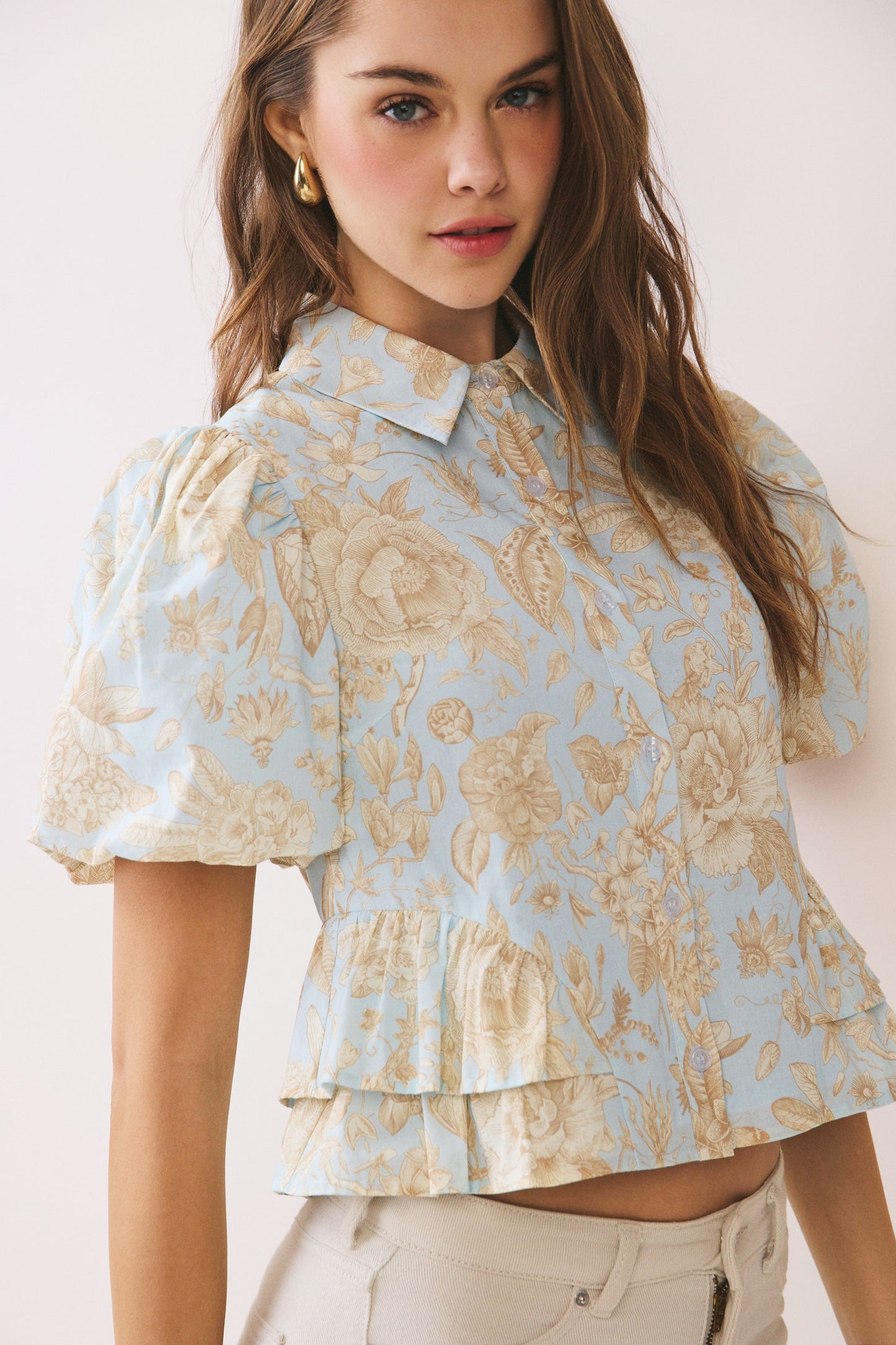Floral Puff Sleeve Peplum Top