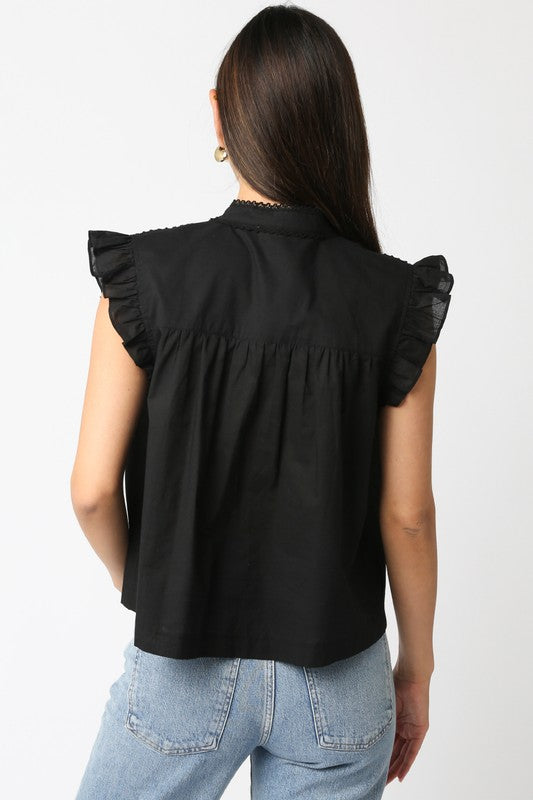 Ruffle Sleeve Tie Blouse