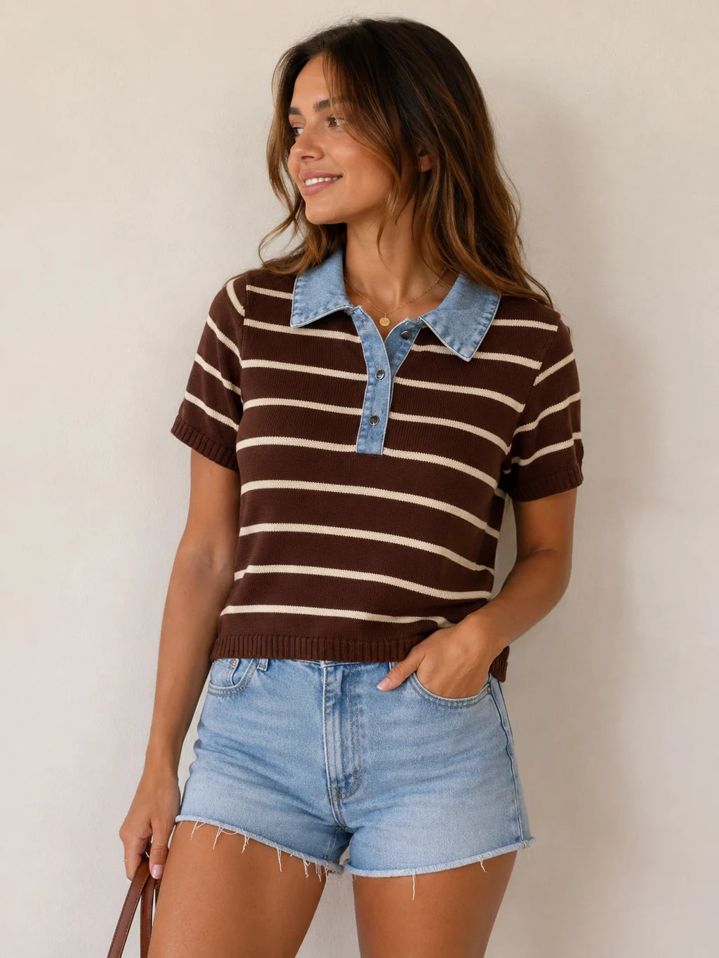 Striped Denim Contrast Polo