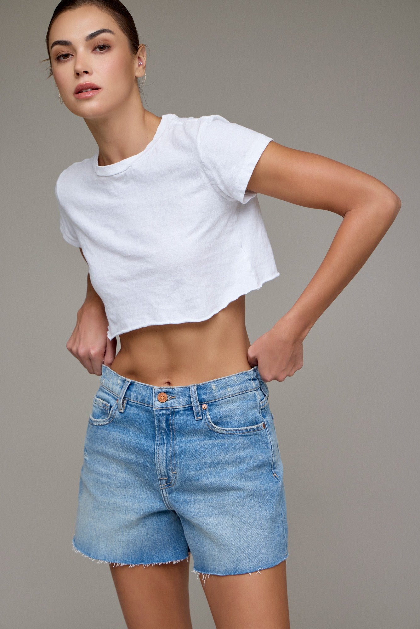 Hidden A-Line High Rise Denim Shorts