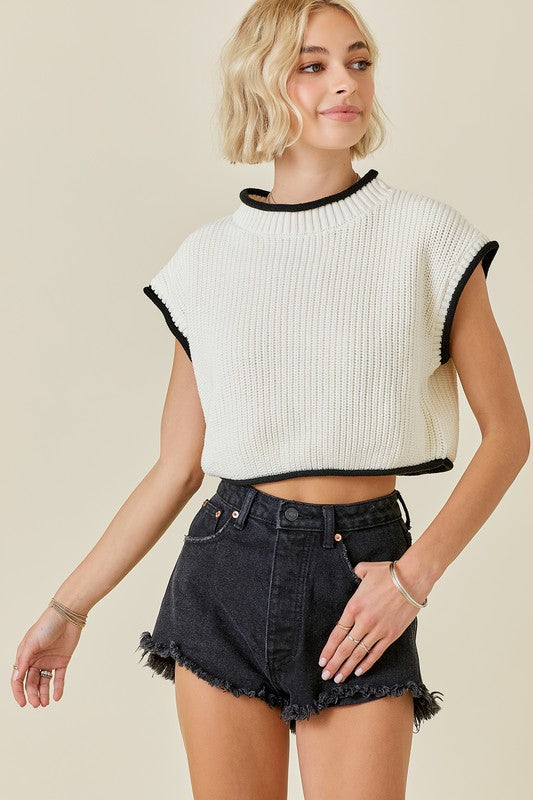 Boxy Knit Trim Sweater