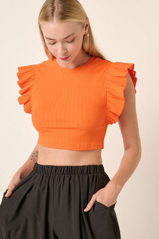 Rib Knit Ruffle Crop Top