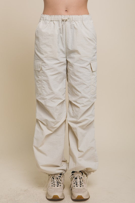 Cream Elastic Cargos