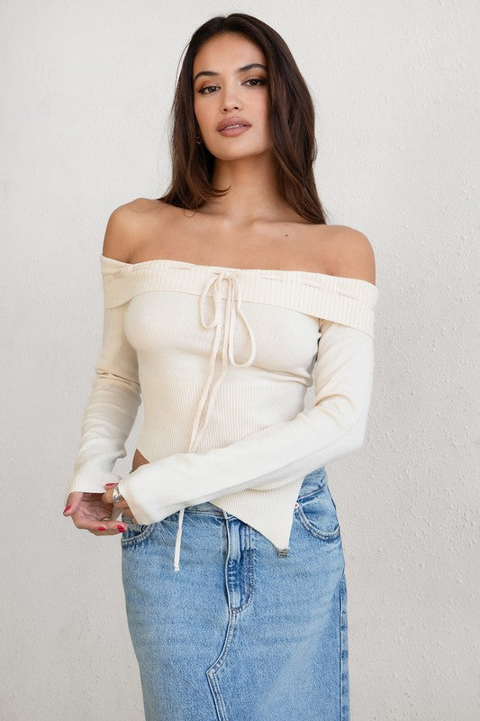 Knit Off The Shoulder Bow Top